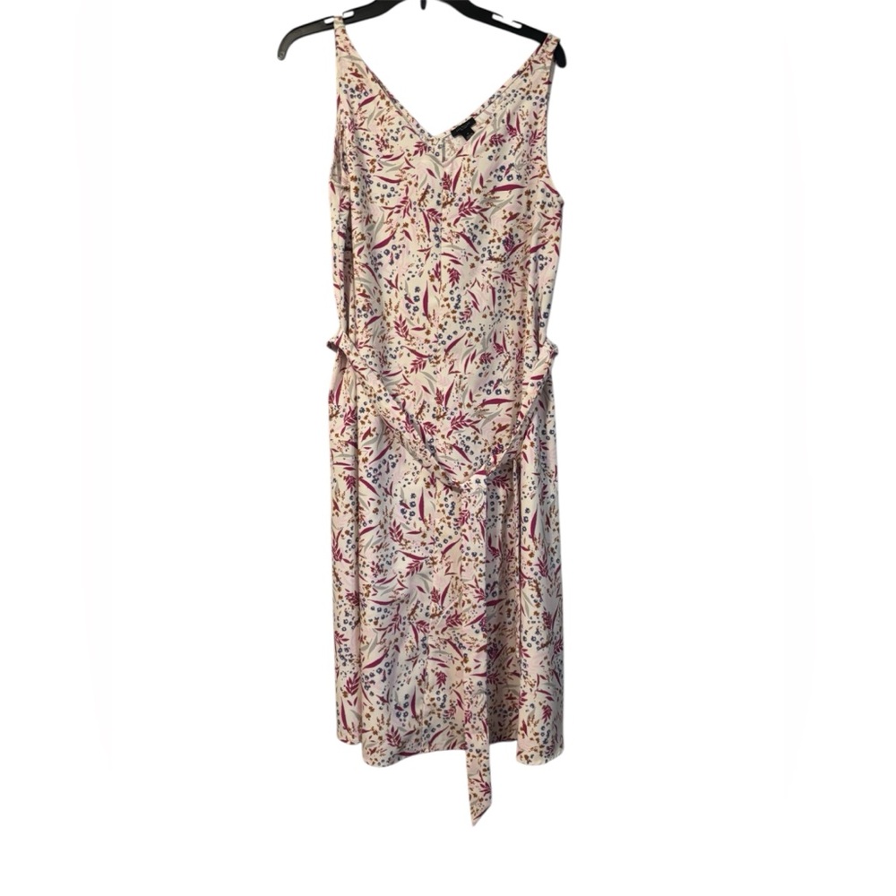 Ann Taylor Cream Midi Dress with Pink and Blue Floral Print